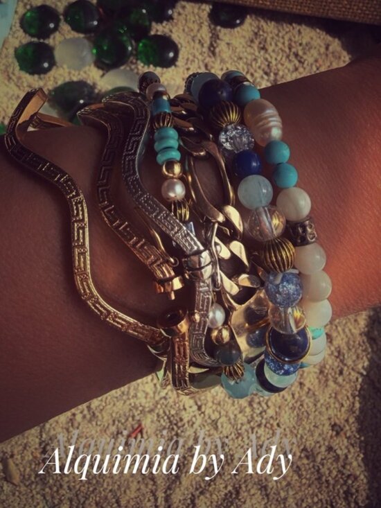 Alquimia Jewelry - SET + Bohemian colorful gemstones charms bracelet + QUARTZ + TURQUOISE